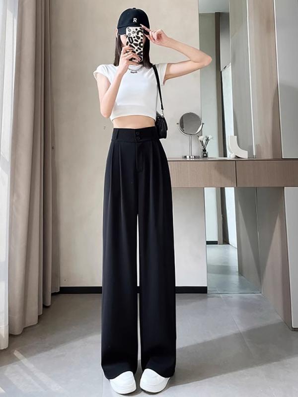 パンツ レディース 高見え テーパードパンツ 春夏 高腰 ロング丈 ポリエステル 直線 ワイドレッグパン..