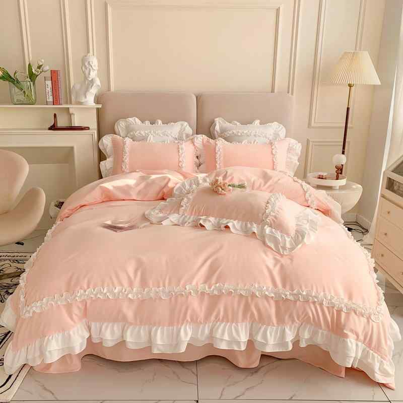 寝具 レディース プリンセス風 ロリータ ベッドカバー 4点セット 高級感 ゆめかわ ベッドシーツ 布団カ..