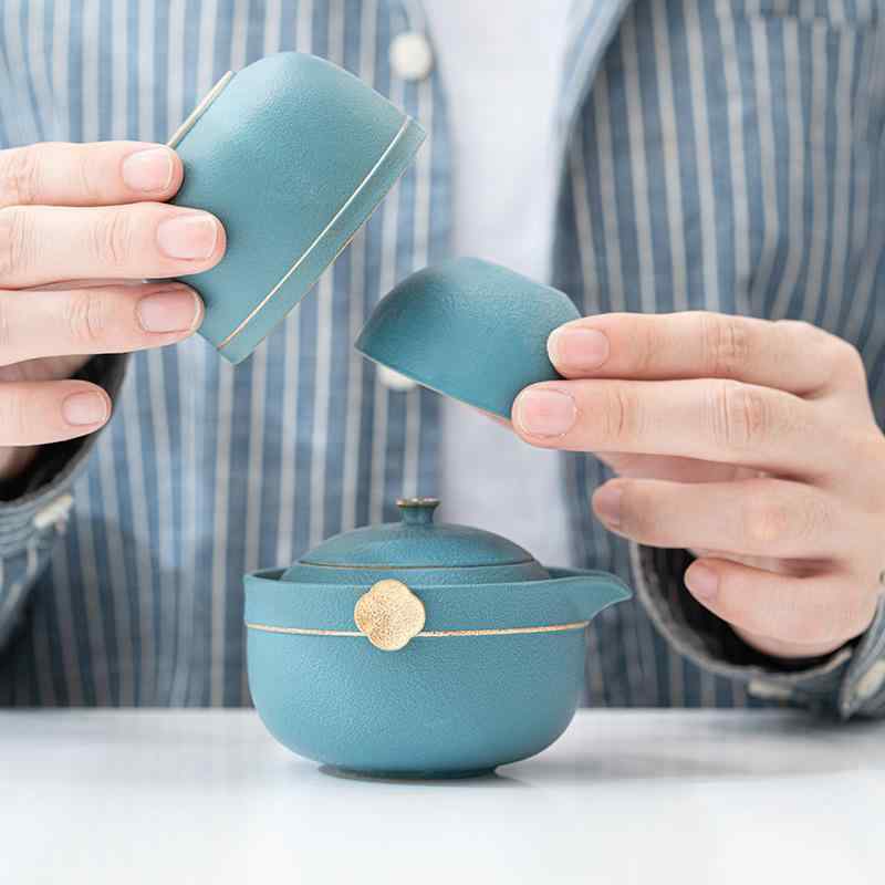 茶器 携帯用茶器セット 粗陶 ティーセット 急須 湯呑み 2客 ブラック レッド ブルー グリーン