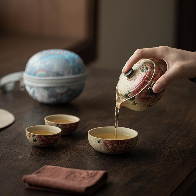 茶器 旅行茶具 携帯型 中国風 陶瓷 ティーセット 急須 湯呑みセット アウトドア 車載用