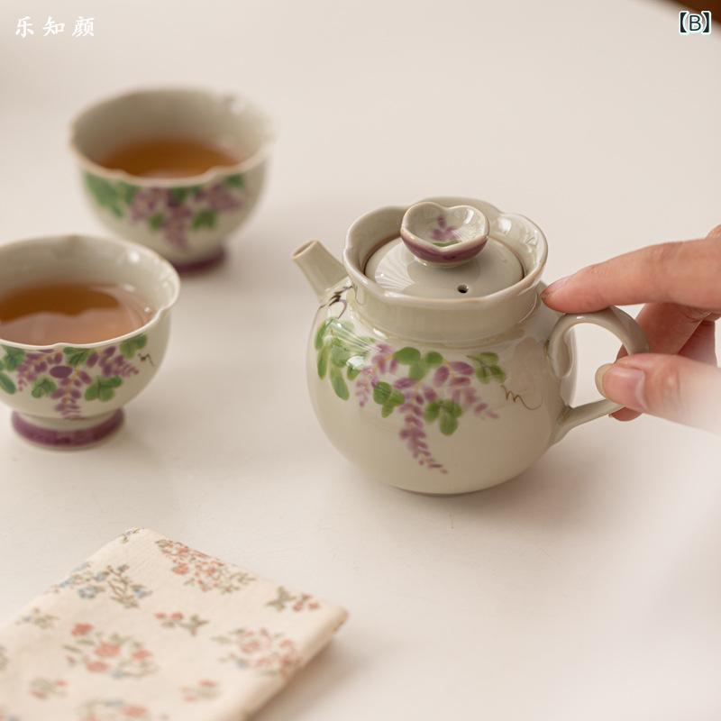 茶器 携帯用茶器 陶瓷 功夫茶器セット 紫葡萄 手描き 急須 湯呑み 収納バッグ付き ...