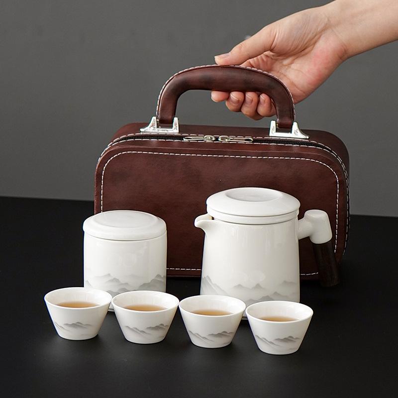 茶器 白瓷 羊脂玉 携帯型 茶器セット 高級感 功夫茶 遠山水墨