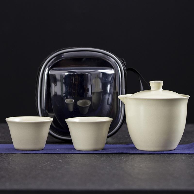 茶器 旅行茶具 携帯用 陶瓷 茶器セット 功夫茶器 アウトドア 露营 収納 快速 чайник 灰色 黄色