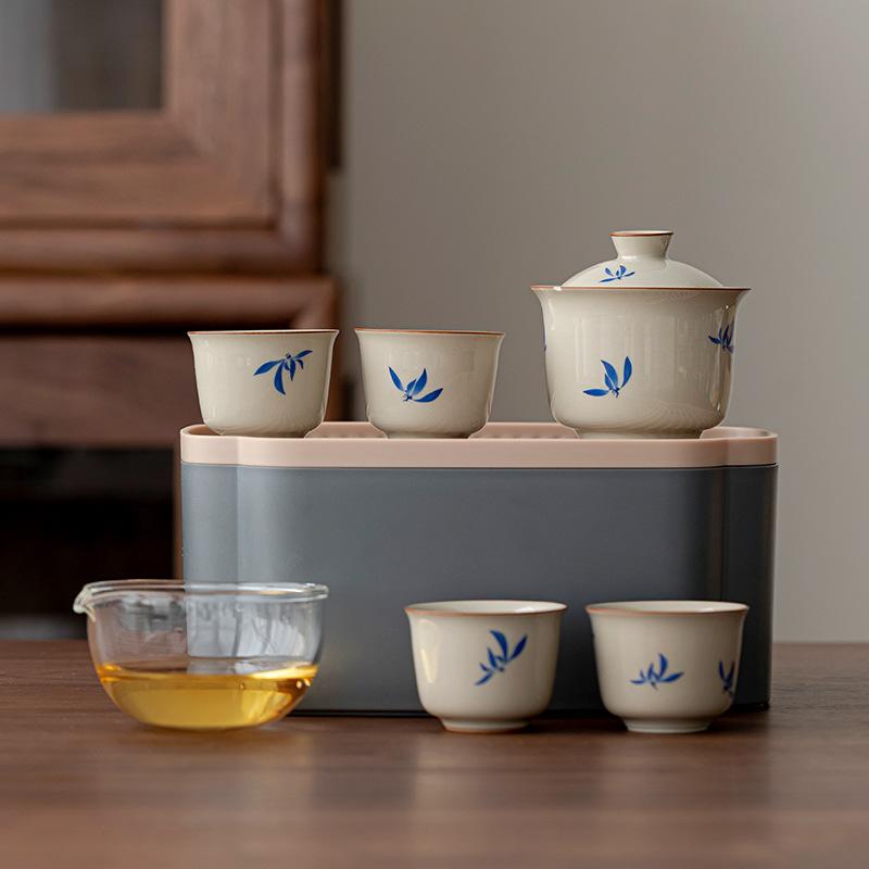 茶器セット レディース 携帯用 急須 湯呑み 茶盤 陶器 草木染め風 シンプル ギフト