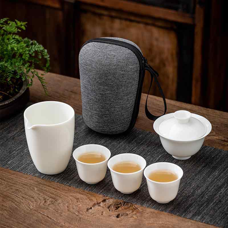 茶碗 携帯用 陶瓷 功夫茶具 セット 収納バッグ付き 旅行 祥雲 如意 蓋碗 徳化産 シンプル