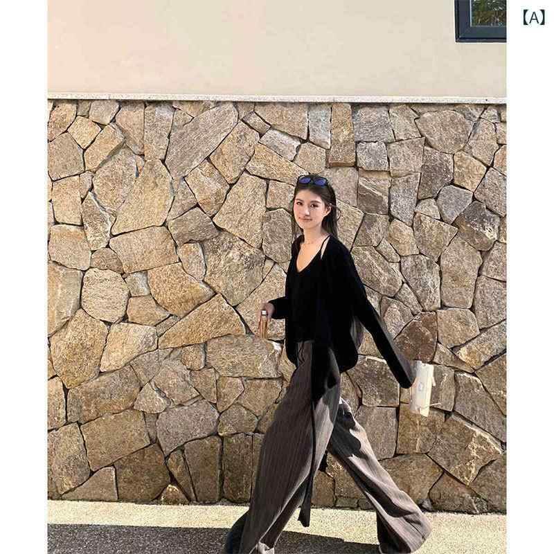 パンツ レディース 高腰 ストレート ズボン 休闲風 ポリエステル 日韓 カジュアル グレー系 ストライプ柄 ポケット