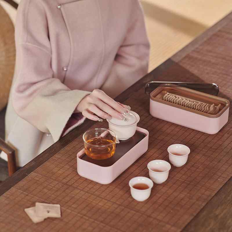茶器 レディース ポータブル 旅行用 ティーセット 陶瓷 功夫茶 ピンク ギフト 記念...