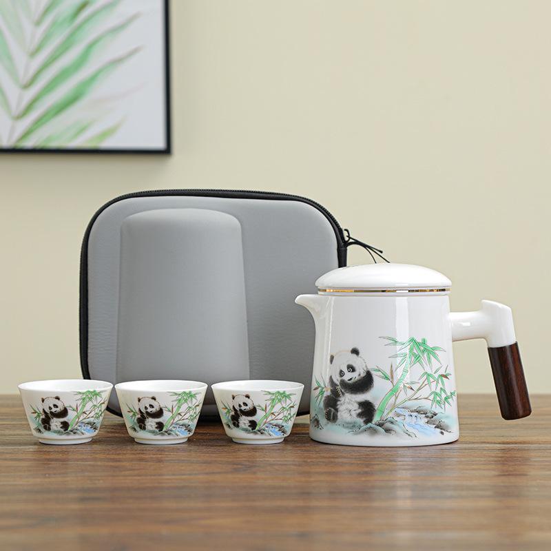 茶器 旅行茶セット 携帯用 急須 湯呑み 3点セット 白磁 陶瓷 ティーセット アウトドア 車載用 シンプル 新中式 ギフト