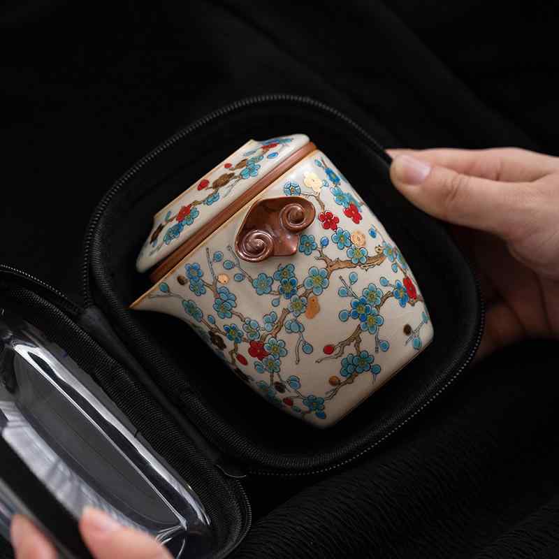 茶器 高級感 汝窑 金梅 快客杯 陶瓷 旅行 茶道具 ティーセット 携帯用 茶碗 3客 アウトドア 中国風 軽量