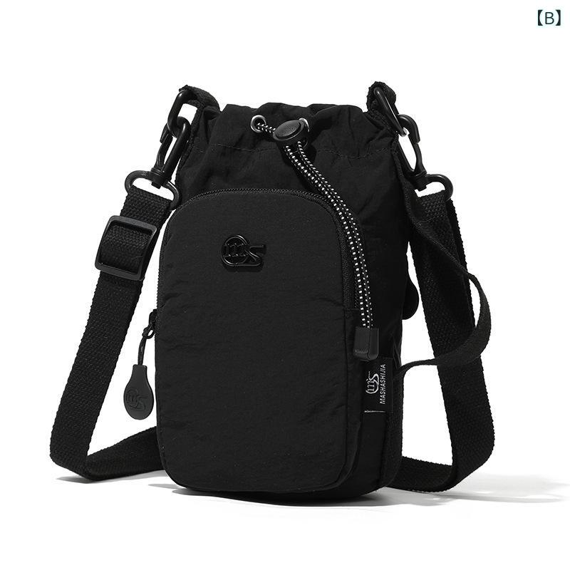 ショルダーバッグ レディース ミニ 巾着型 無地 斜めがけ 鞄 カバン スマホショルダー ナイロン ストリート イエロー ブラック グレー 春夏