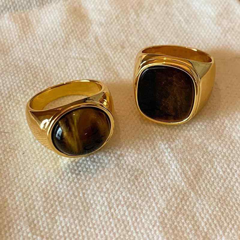 指輪 レディース 楕円形 タイガーアイ ビンテージ 幾何学模様 リング レトロ 小ぶり エレガント ゴールドカラー