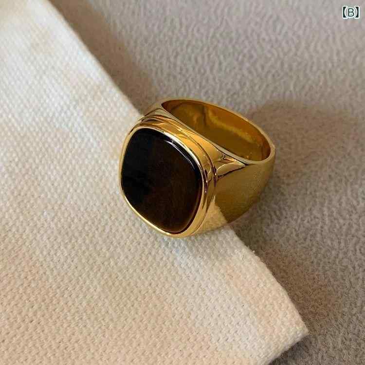 指輪 レディース 楕円形 タイガーアイ ビンテージ 幾何学模様 リング レトロ 小ぶり エレガント ゴールドカラー