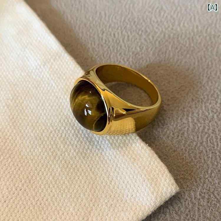 指輪 レディース 楕円形 タイガーアイ ビンテージ 幾何学模様 リング レトロ 小ぶり エレガント ゴールドカラー