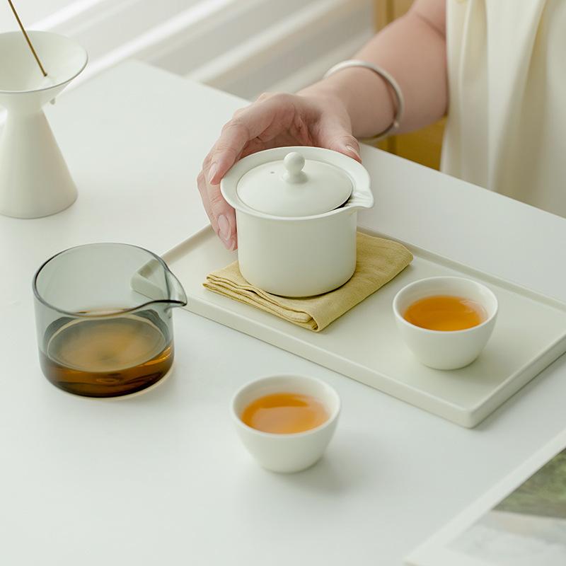 茶器セット ティーポット & カップ 2客 陶器製 クリームイエロー 功夫茶 携帯用 煎茶道具