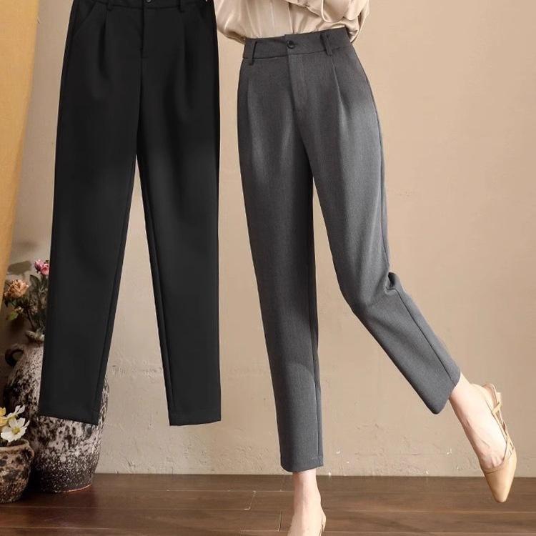 パンツ レディース 春夏 テーパードパンツ クロップドパンツ ポリエステル 黒 カジュアル ゆったり 普段使い 通勤 リラックス 韓国風