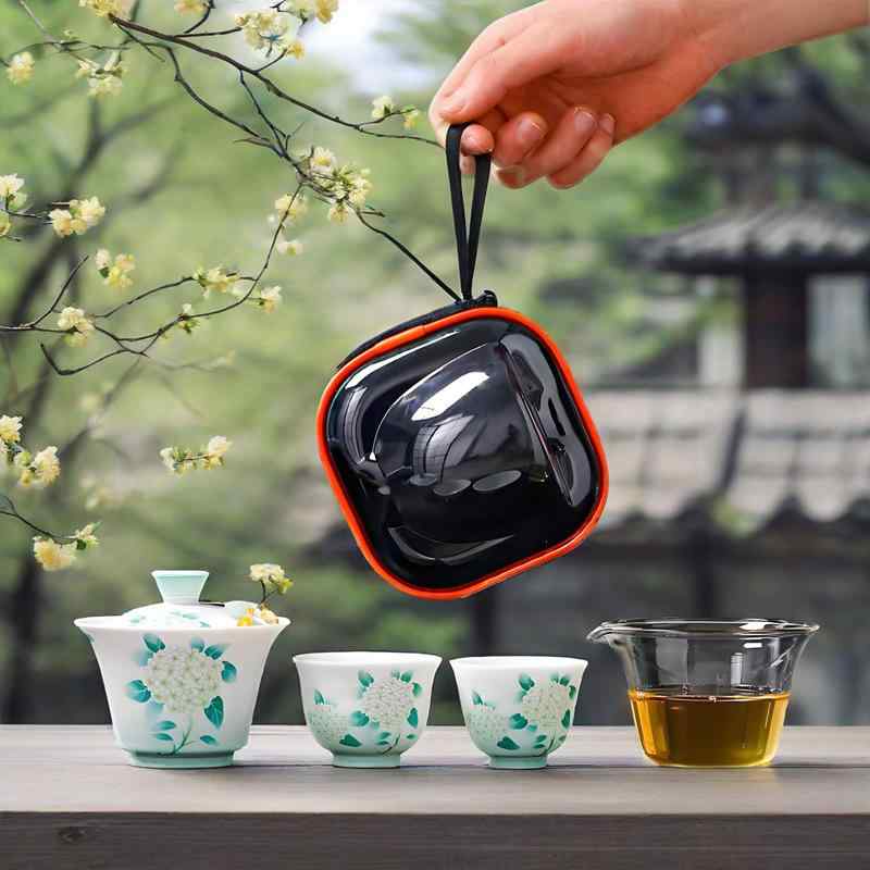 茶器 春色 グラデーション ポータブル 旅行 茶器セット 白磁 急須 湯呑み 2客 アウトドア レジャー ティーセット