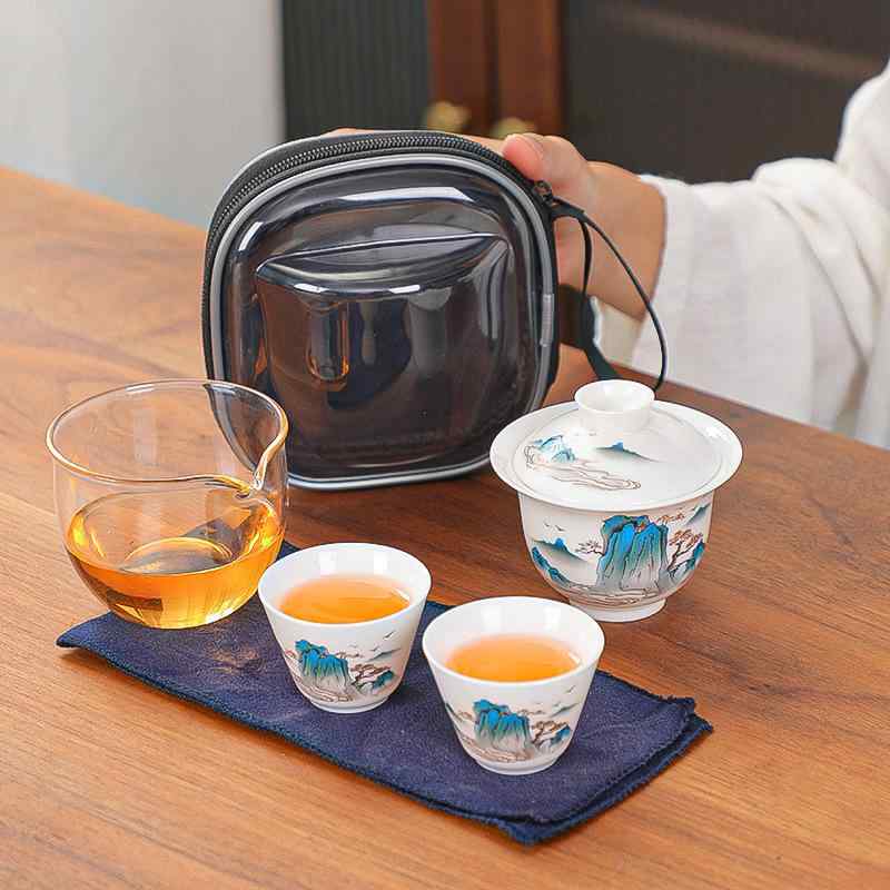 茶器 携帯用功夫茶器セット 陶器 quick客杯 1壶2杯 羊脂玉磁 旅行茶器 ギフト ロゴ入れ可能