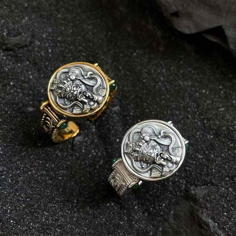 指輪 メンズ レディース 唐草模様 幾何学模様 レトロ調 文芸風 開口デザイン アジャスタブルリング フリーサイズ ゴールド シルバー 男..