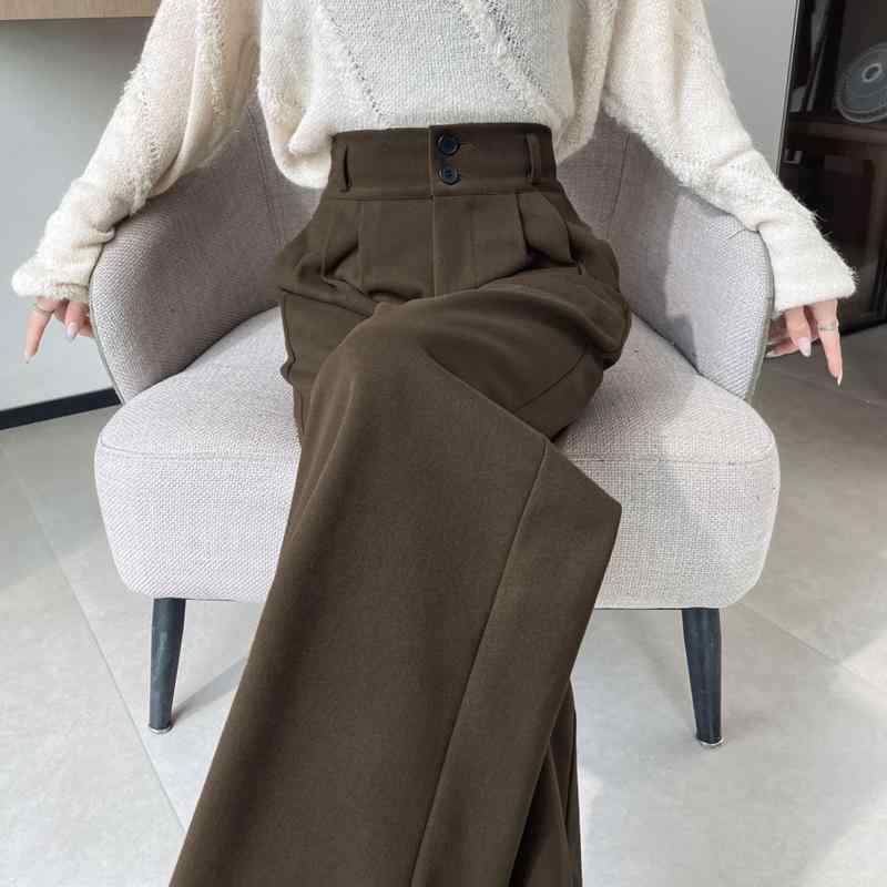 パンツ レディース 秋冬 ワイドレッグパンツ ハイウエスト スラックス ズボン ストレートパンツ 黒 ブラック グレー ブラウン 赤 レッド ゆったり 美脚 脚長効果 カジュアル きれいめ