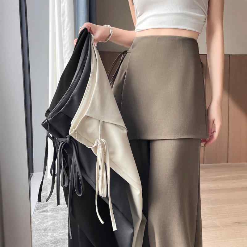 パンツ レディース 高身長 ワイドレッグパンツ 薄手 ゆったり 接触冷感 ストレートパンツ ドレープ アプリコット ベージュ ブラック グレー ポリエステル