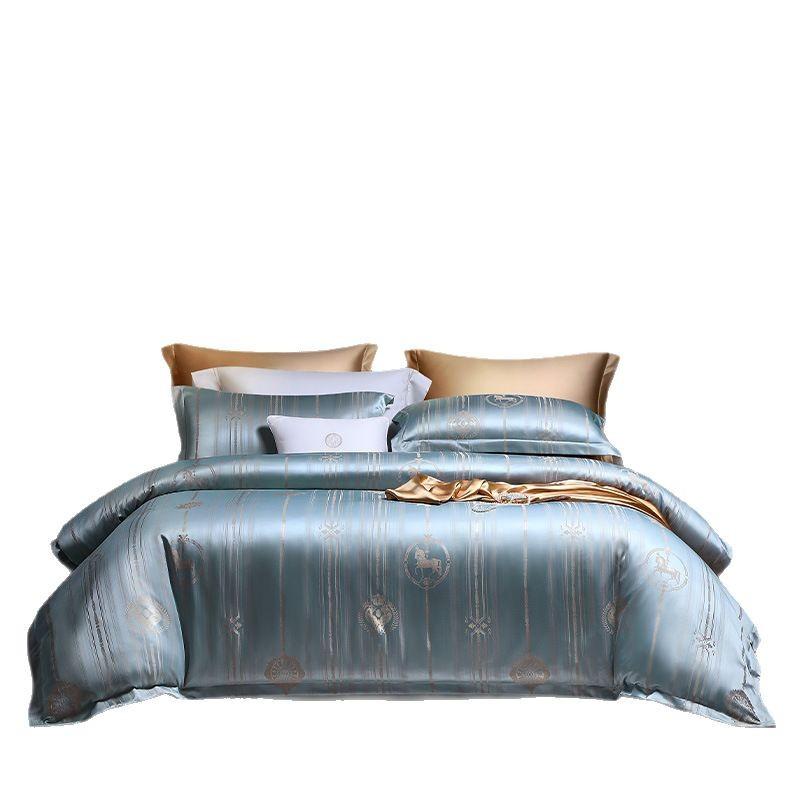 寝具カバーセット ダブルサイズ 綿100% ベッドシーツ 掛け布団カバー 提花 ジャガード織 ライトラグジ..