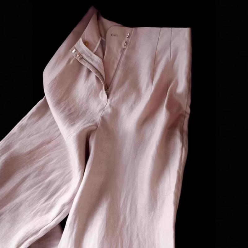 パンツ レディース 薄手 麻 リネン テーパードパンツ ピンク系 高見え 美脚 接触冷感 イージーパンツ ウエストゴム カジュアル 通勤 オフィス シンプル