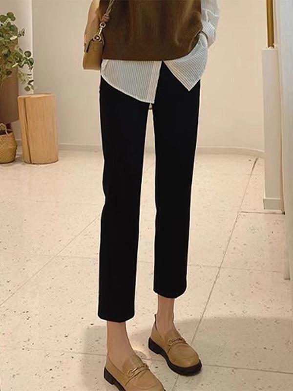 パンツ レディース ハイウエスト ストレートパンツ テーパードパンツ 黒 ブラック 美脚 スラックス カジュアル オフィスカジュアル ズボン ボトムス