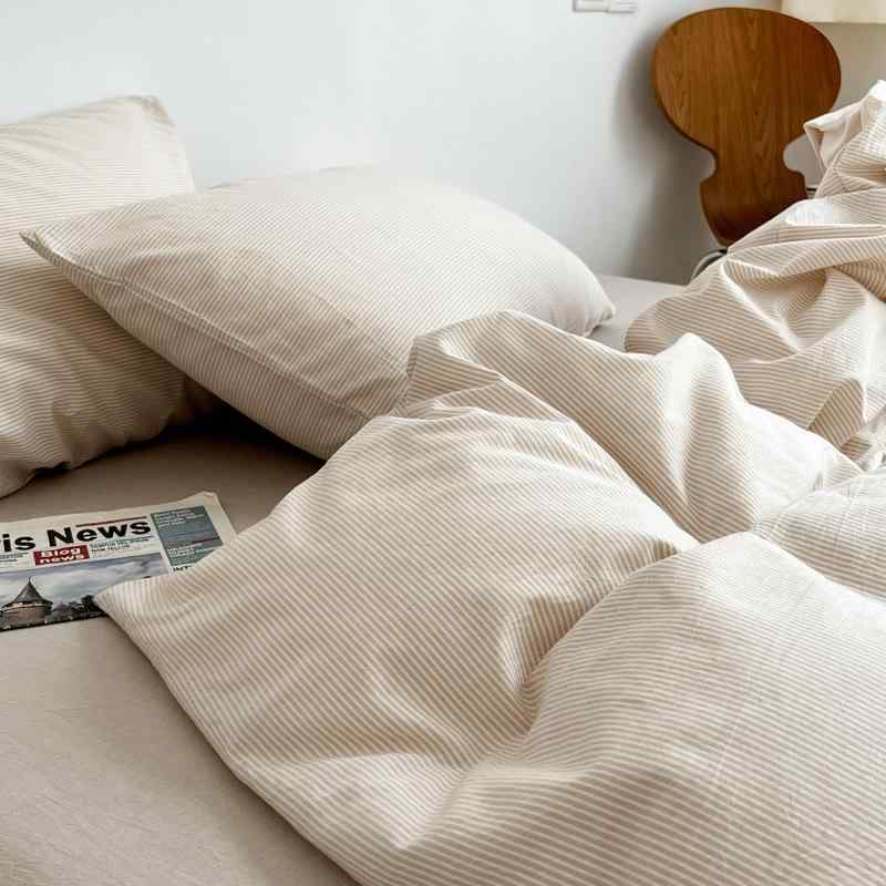 寝具カバーセット シングル セミダブル ダブル ストライプ柄 ウォッシュドコットン 綿100% ベッドシー..