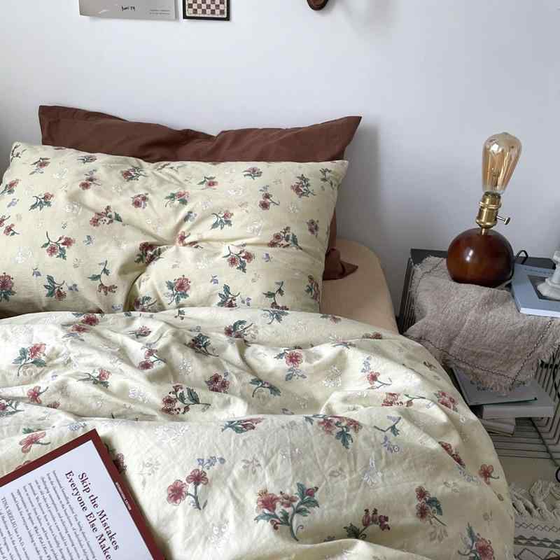 寝具 レディース ベッドシーツ 布団カバー セット 純綿100% 全綿 ボタニカル柄 花柄 レトロ ins風
