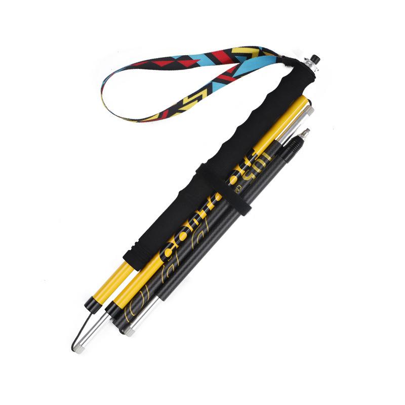 トレッキングポール 登山杖 カーボンファイバー製 スティック 軽量 伸縮式 黄色 イエロー 浅青 ブルー 滑り止め付き ハイキング 旅行 アウトドア(4)