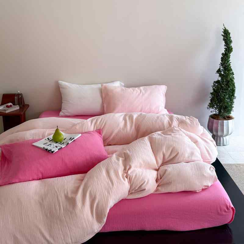 布団カバー ベッドシーツ 1.5m 純綿 皺加工 4点セット 1.8m 2.0m ベッド用 纯色 全綿 ベッド用品 薔薇 ..