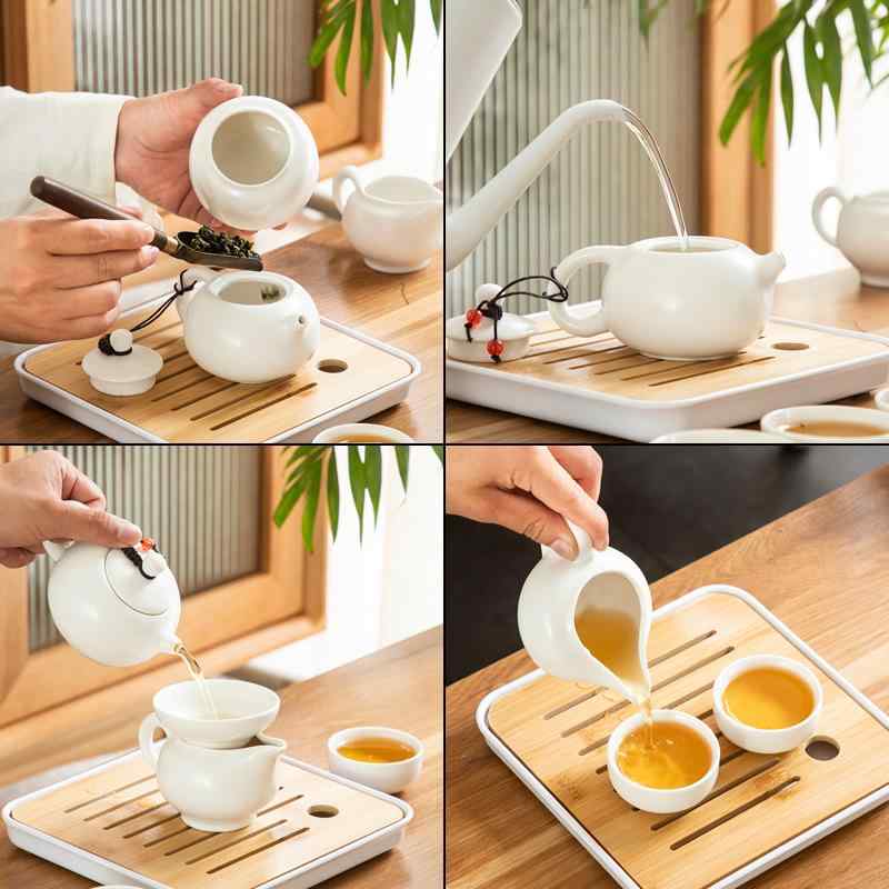 茶器セット 携帯用 陶器 ティーポット 茶盤 シンプル グリーン ホワイト ブルー パープル