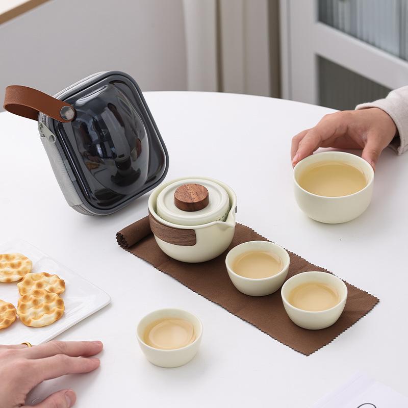 茶器 携帯用 旅行茶器セット 汝窯 快客杯 アウトドア 露營 ティーポット 湯呑み 茶盤 茶葉入れ 商务活动 粗陶 景徳镇 ロゴ入れ ギフト