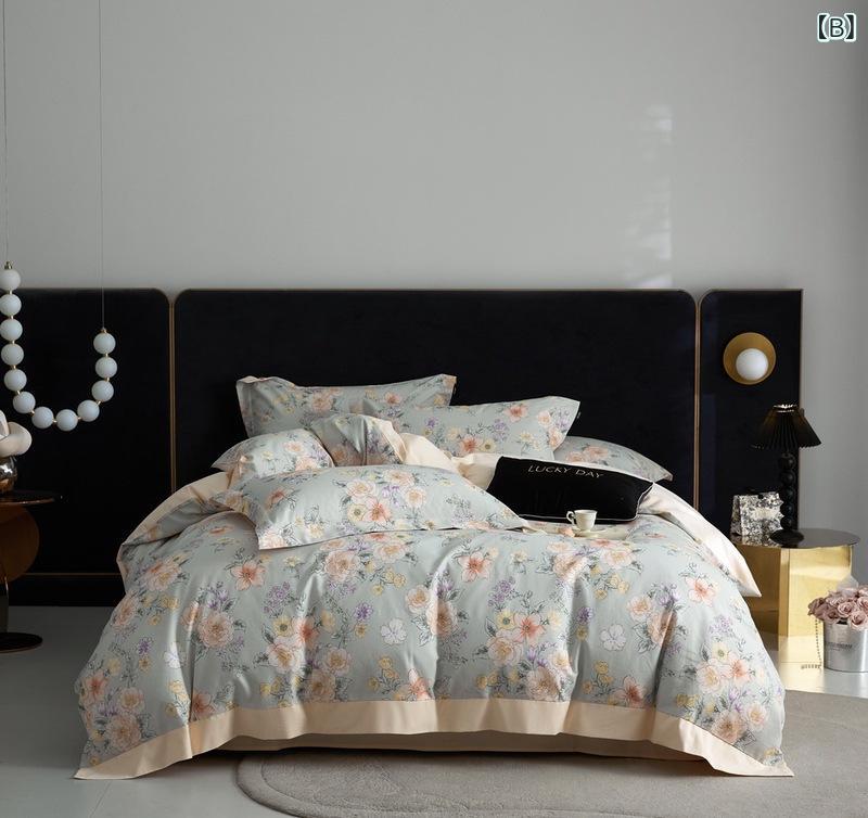 寝具 秋冬用 厚手 磨毛加工 四点セット 100% コットン ベッドシーツ 掛け布団カバー 花柄 植物柄 プリント フレンチカントリースタイル [2]