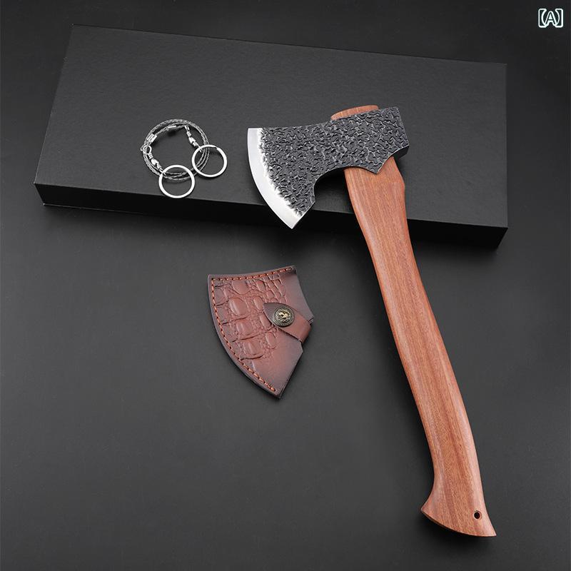 斧 アウトドアアックス キャンプ 手工斧 木工 薪割り 焚き火 サバイバル 狩猟 釣り 布景摆件 防災 38cm..