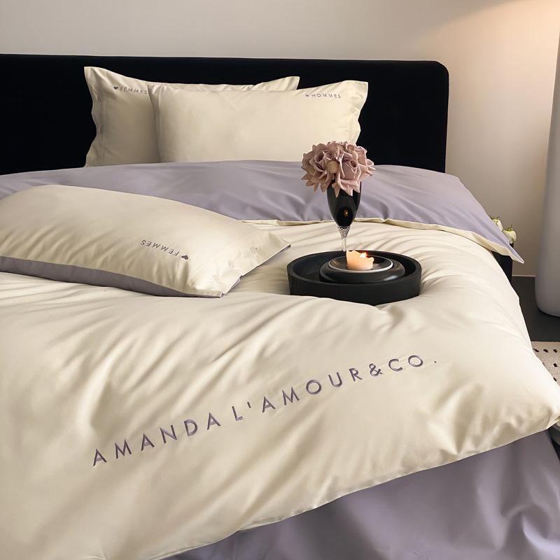 寝具 レディース 秋冬 高级感 長絨棉 ベッド用品 4点セット ベッドシーツ ベッドカバー 枕カバー 無地 ..