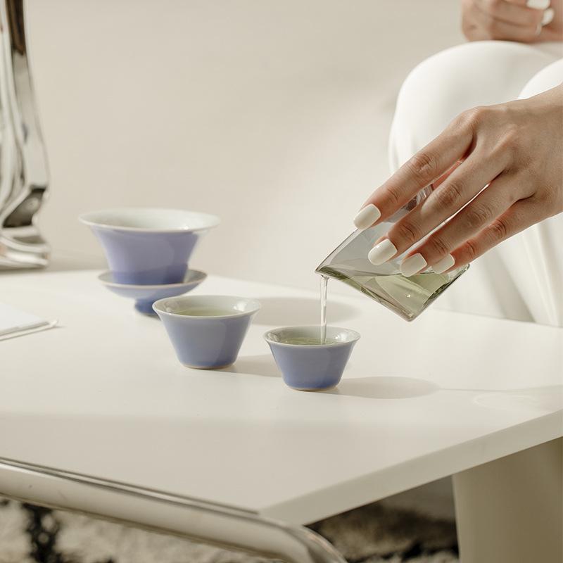 茶器 携帯用茶器セット 陶器 リンゴグリーン 越窯青磁 浅豆レッド 木槿パープル 茶道 煎茶 道具