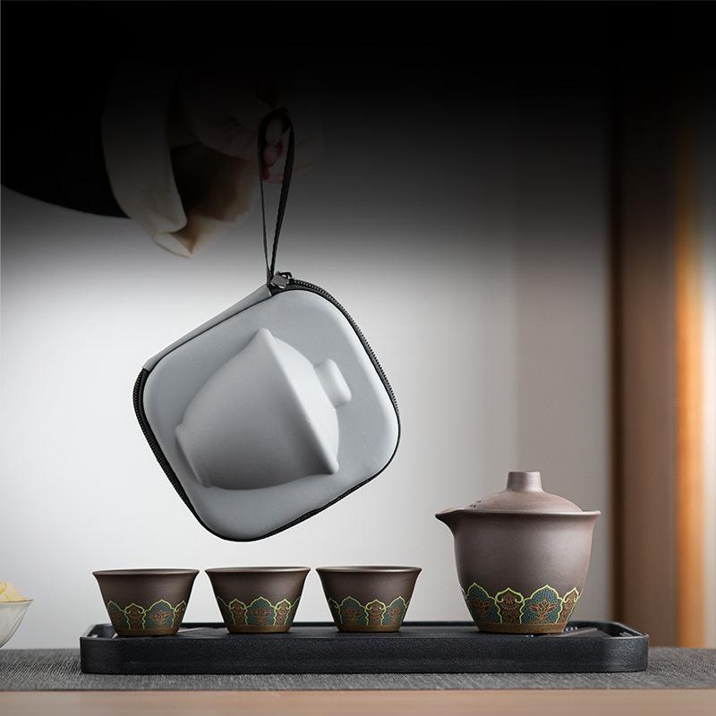 茶器 旅行茶具 携帯用 陶器 功夫茶 茶道 ティーポット 찻잔 中国風 紫砂 シンプル