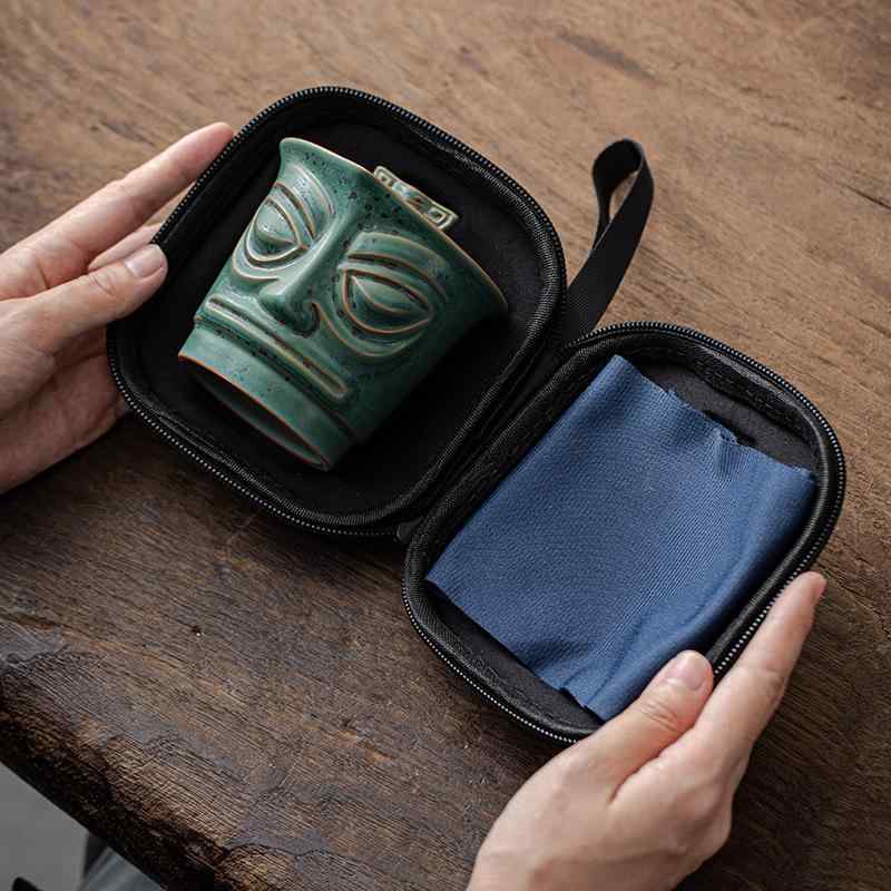 Accessories - 茶器 旅行茶具 陶瓷 quick cup ティーポット 3客 セット アウトドア 露营 携帯用 収納バッグ 茶巾 250ml レトロ