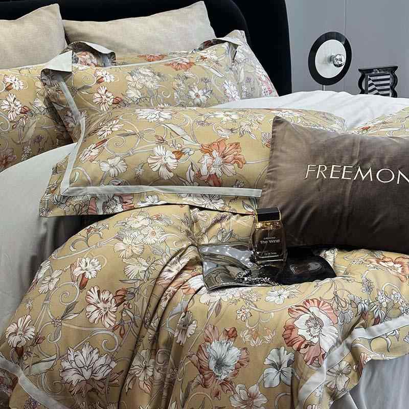 布団カバーセット 秋冬用 あったか 寝具 エジプト綿100% ベッドシーツ式 植物柄 全綿
