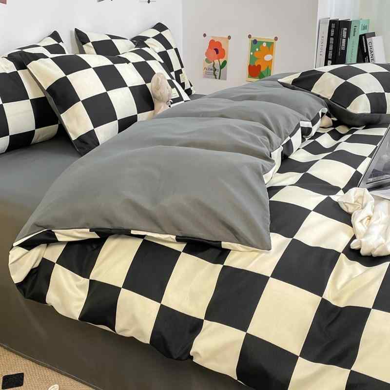 寝具カバーセット レディース メンズ 水洗綿 ベッドシーツ 布団カバー 学生 寮生活 縞模様 黒白 モノトーン 150x200cm 180x220cm 220x240cm