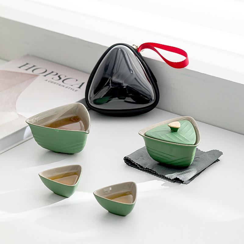 茶器 携帯用茶器セット 陶器 粗陶 急須 湯呑み 2客 新中式 アウトドア 旅行 幸福安康