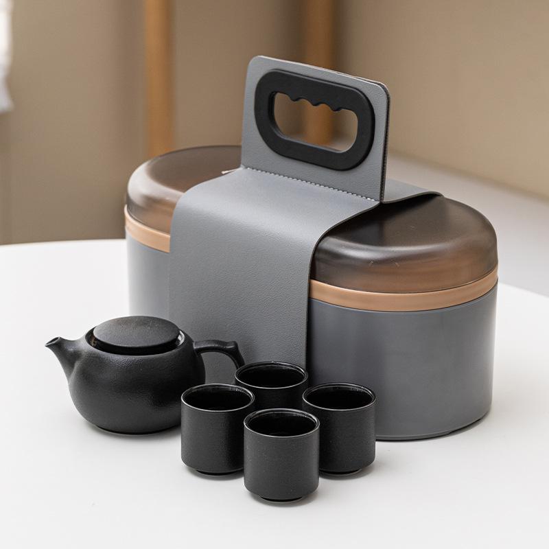 茶器セット 旅行用 携帯型 ミニ茶器 陶器 ティーポット 茶碗 収納ケース付き アウトドア キャンプ