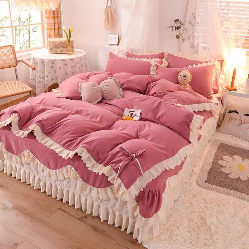 寝具 ベッドカバーセット 春夏 ベッドスカート ベッドシーツ 布団カバー 4点セット ピーチスキン加工 植物柄 花柄 かわいい 1.5m 1.8m