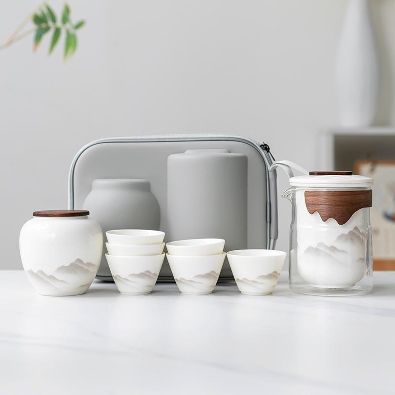 茶器 携帯用 旅行 茶器セット 陶器 高級感 アウトドア キャンプ ティーセット 急須 湯呑み