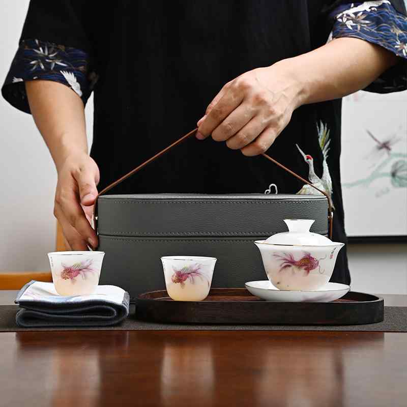 乐天商城 - 茶器 携帯用茶器セット 陶瓷 功夫茶器 アイスホワイト 磁器 携帯式 アウトドア 旅行 誕生日 記念日 パーティー