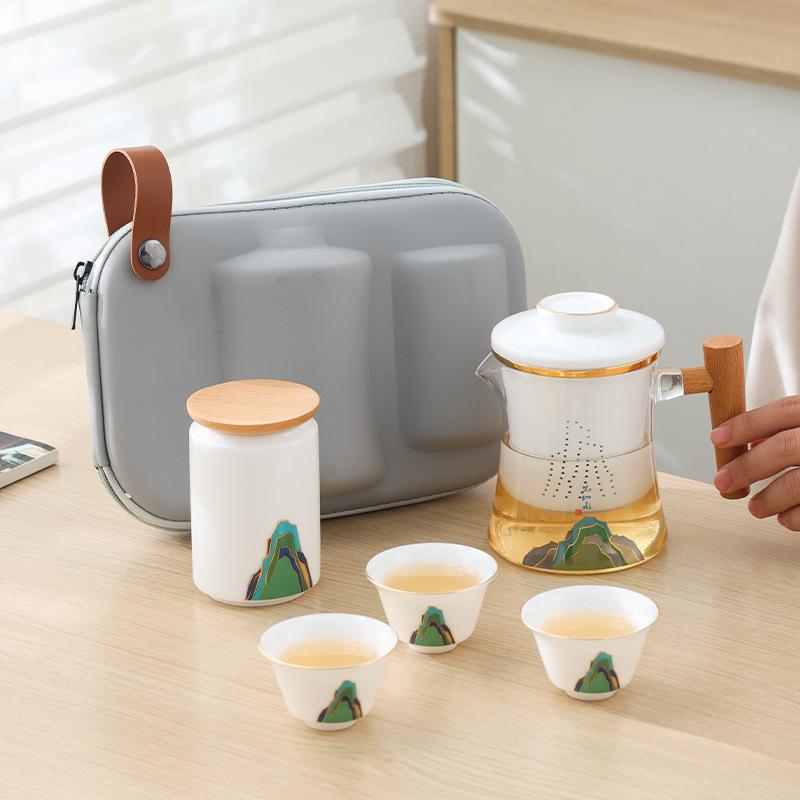 茶器 陶器 ティーセット 携帯用 茶杯 茶筒付き オフィス 会社 粗品 景品 新中式