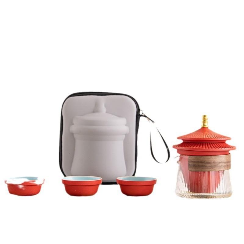 茶器セット 旅行用 携帯式 粗陶 磁器 急須 湯呑み 3点セット 宮廷風 アウトドア キャンプ