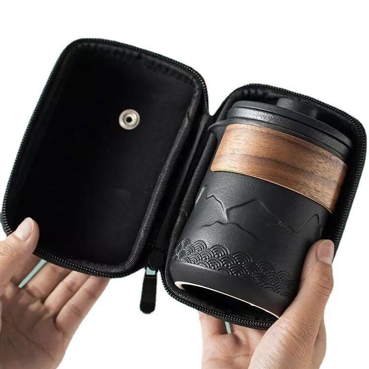 茶器セット 携帯用 茶器セット 陶器 快客杯 1壶4杯 車載 アウトドア 露营