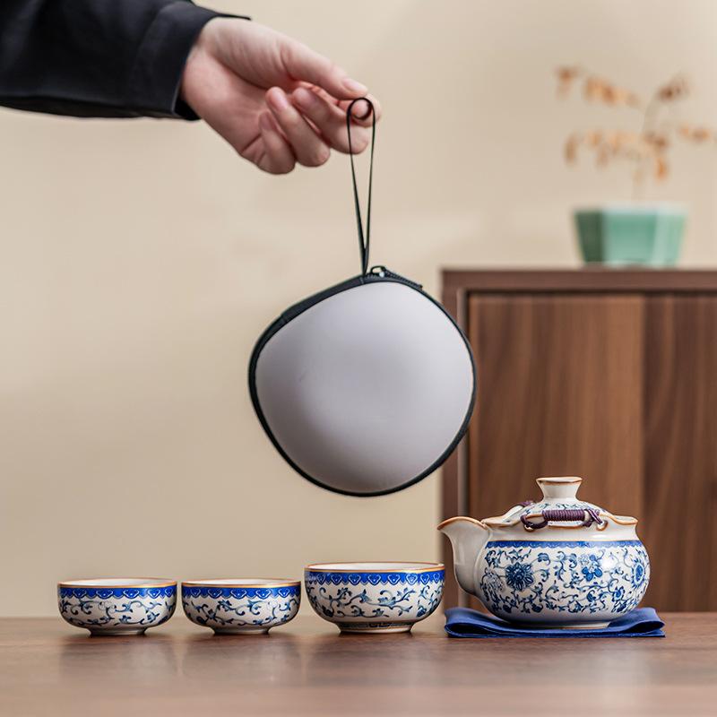 Accessories - 茶器 携帯用茶器セット 汝窯 陶瓷 快速客杯 1人用 3客 湯呑み 携帯式 軽量 露营 登山 アウトドア